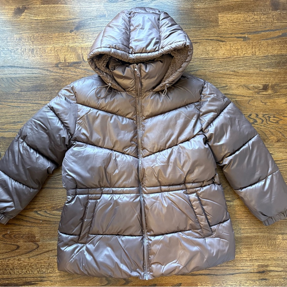 Gap Brown Puffer Jacket Women's large cinch waist cloud control max new